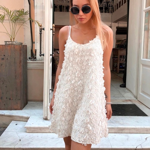 White Floral Textured Mini Dress - XS S, Perfect Condition, Worn Once - Picture 1 of 13